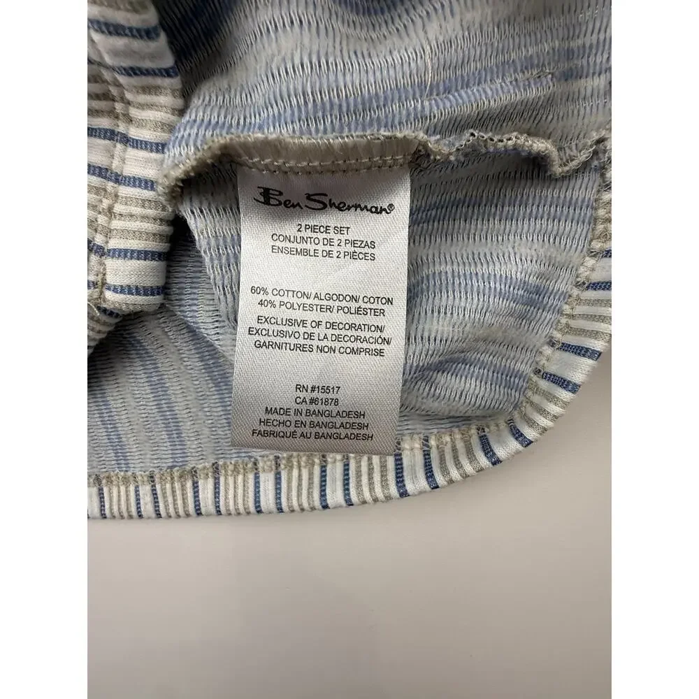 NWT Ben Sherman Boys 2 Piece Set Striped Button Up Shirt Shorts Outfit Gray Blue